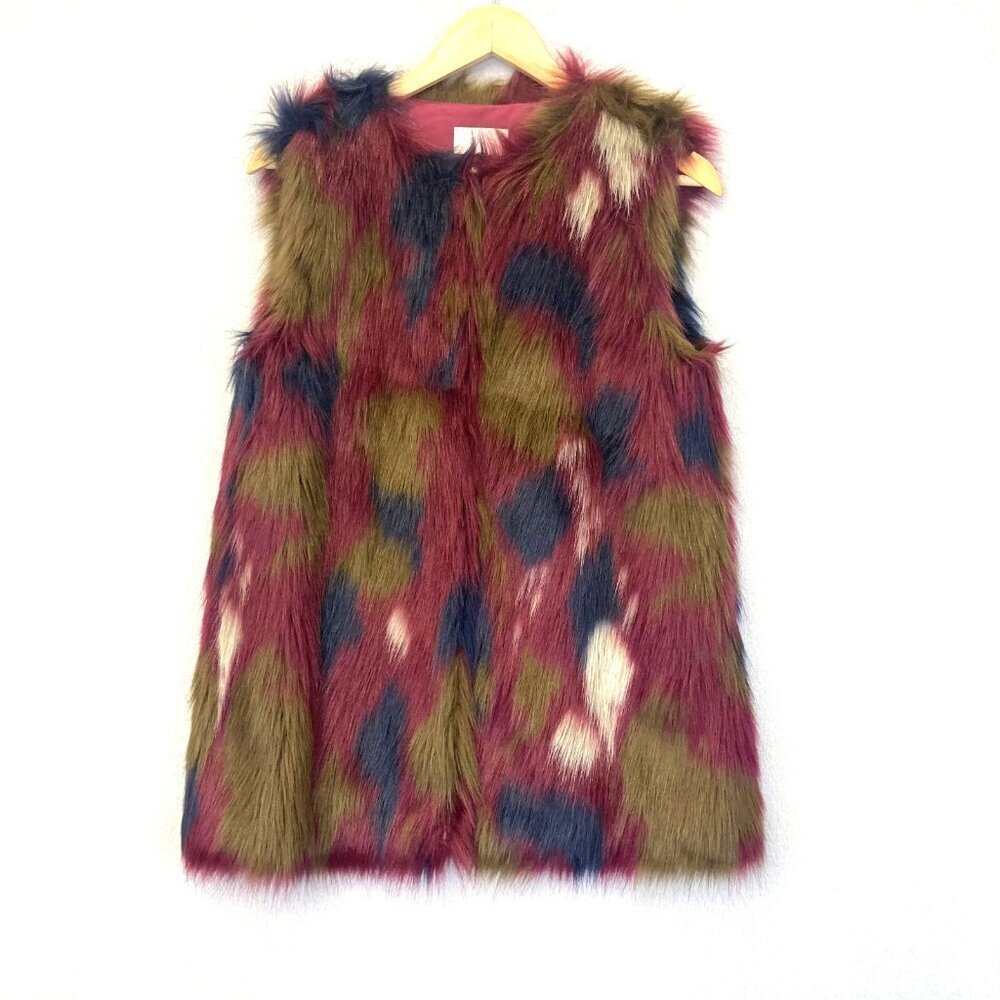 1.State Faux Fur Vest Multicolor Long Womens Small S Festival ASO Eliza‎ Selfie